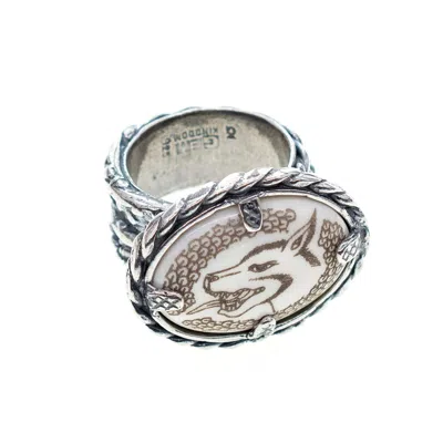 Gem Kingdom Women's White / Silver Wolf Ring White In Metallic