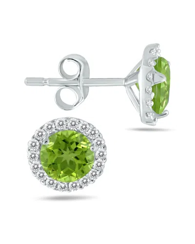 Gem Spark 14k 1.17 Ct. Tw. Diamond & Peridot Studs In Green
