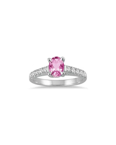 Gem Spark 14k 1.19 Ct. Tw. Diamond & Pink Topaz Ring In Silver