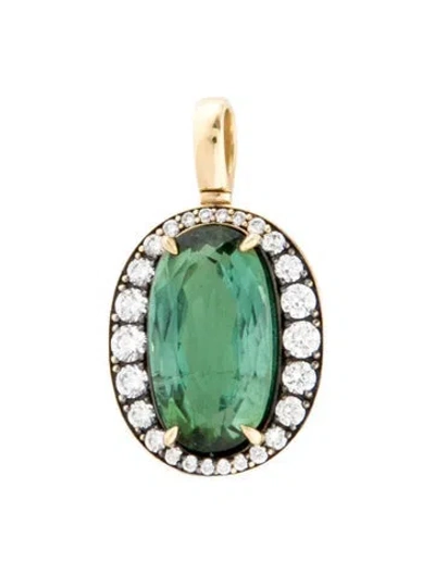 Pre-owned Gemella Jewels 18k Tourmaline & Diamond Oval Pendant In Multi