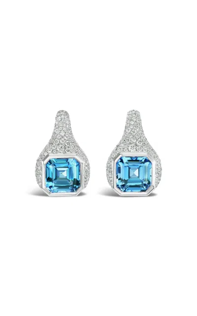 Gemella Jewels 18k White Gold; Aquamarine And Diamond Earrings In Blue