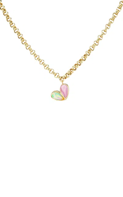 Gemella Jewels 18k Yellow Gold Ethiopian Opal; And Sapphire Necklace In Pink
