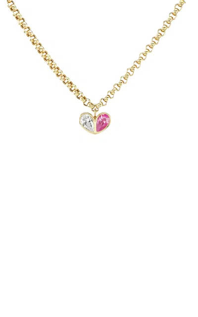 Gemella Jewels Heirloom Sweetheart 18k Yellow Gold Diamond; Pink Sapphire Necklace In Multi