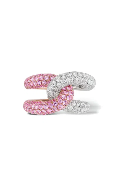 Gemella Jewels Intertwin 18k Gold Diamond; Sapphire Ring In Pink