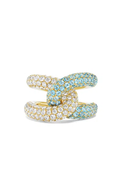Gemella Jewels Intertwin 18k Yellow Gold; Diamond And Blue Topaz Ring In Light Blue