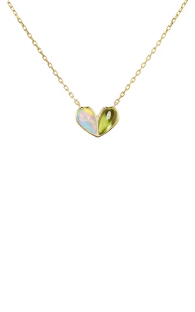 Gemella Jewels Jumbo Sweetheart 18k Yellow Gold Opal; Peridot Necklace In Green