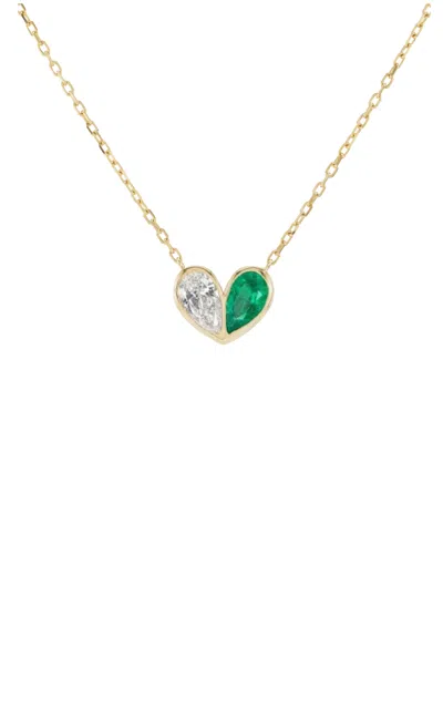Gemella Jewels Sweetheart 18k Yellow Gold; Diamond And Emerald Necklace In Green