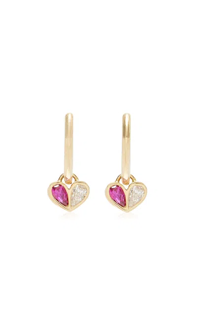 Gemella Jewels Sweetheart 18k Yellow Gold Diamond; Ruby Huggie Earrings In Red