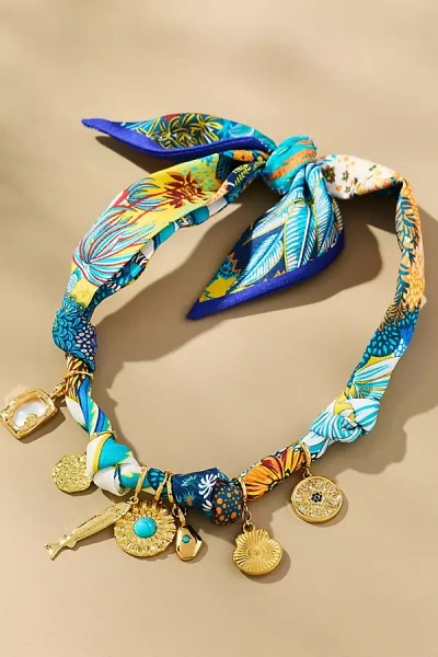 Gemelli Charm Scarf Necklace In Blue