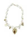 Gemelli Mia Heart Pearl Charm Necklace In White In Metallic
