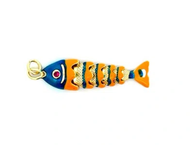 Gemini Jewelry Articulated Enamel Fish Pendant In Orange