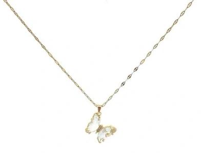 Gemini Jewelry Butterfly Crystal Pendant Necklace In Yellow