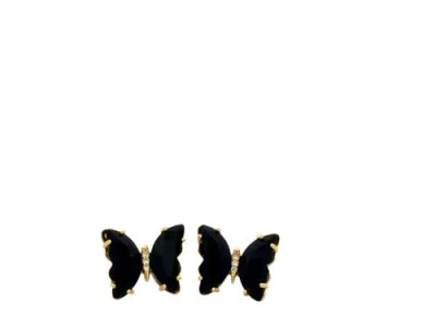Gemini Jewelry Butterfly Crystal Stud Earrings In Black
