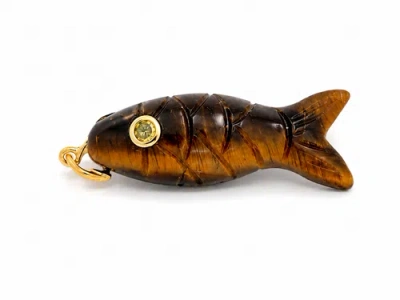 Gemini Jewelry Carved Tiger Eye Fish Pendant In Brown