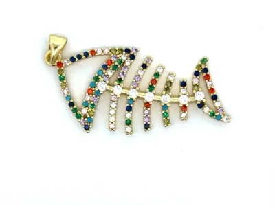 Gemini Jewelry Multicolor Fish Bone Pendant In Yellow