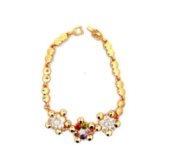 Gemini Jewelry Multicolor Floral Station Bracelet In Multicolor/yellow Gold