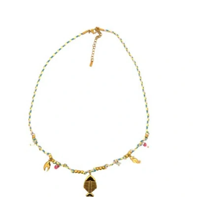 Gemini Jewelry Nautical Charm Faux Pearl Station Necklace In Yellow