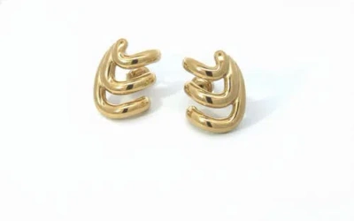 Gemini Jewelry Triple Curve Stud Earrings In Yellow