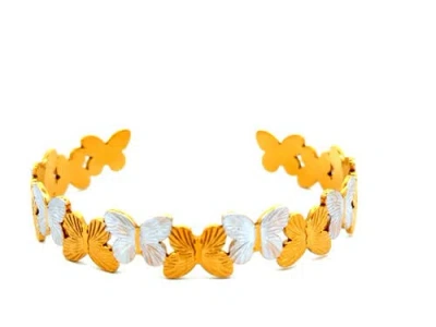 Gemini Jewelry Two Tone Butterfly Cuff Bracelet In Yellow