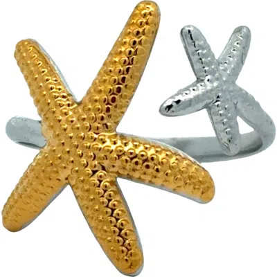 Gemini Jewelry Two Tone Starfish Adjustable Ring In Multi
