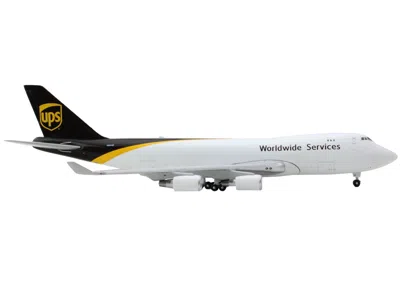 Geminijets Boeing 747-400f Commercial Aircraft "ups Worldwide Services" White With Brown Tail 1/400 Diecast Mod