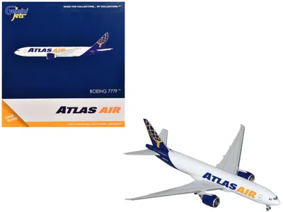 Geminijets Boeing 777-200lr Commercial Aircraft "atlas Air" (n703gt) White With Blue Tail 1/400 Diecast Model A