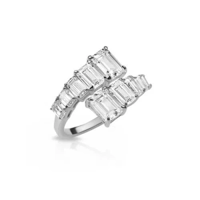 Gemma Azzurro Emerald Cut Cz Diamond Statement Ring In Silver