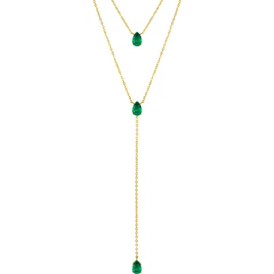 Gemma Azzurro Emerald Lariat Necklace Set In Green