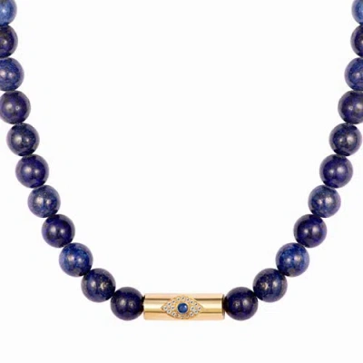 Gemma Azzurro Lapis Beaded Rod Eye Necklace In Neutral