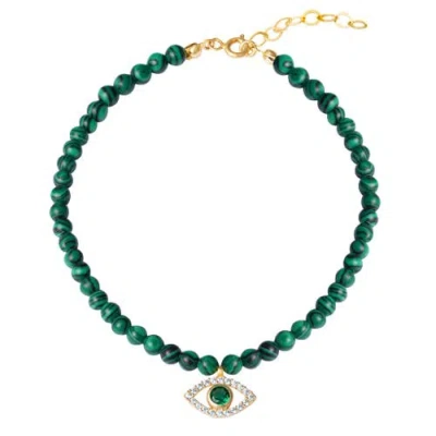 Gemma Azzurro Malachite Beaded Eye Anklet In Neutral