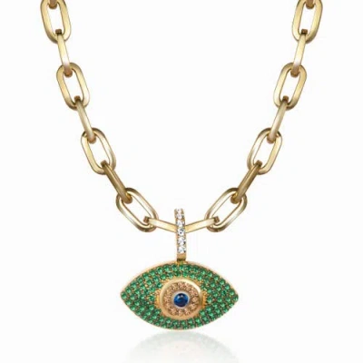 Gemma Azzurro Paperclip Chain Evil Eye Necklace In Gold