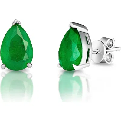 Gemma Azzurro Pear Emerald Stud Earrings In Green