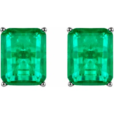 Gemma Azzurro Rectangular Emerald Stud Earrings In Green