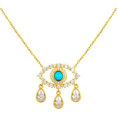 Gemma Azzurro Teardrop Turquoise  Evil Eye Necklace In Blue