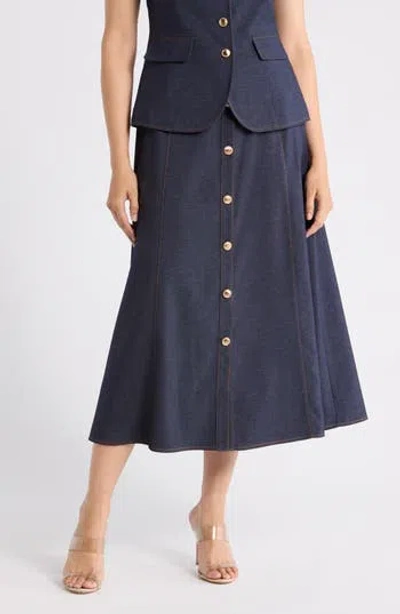 Gemma + Jane Belted Button Down Midi Skirt In Blue