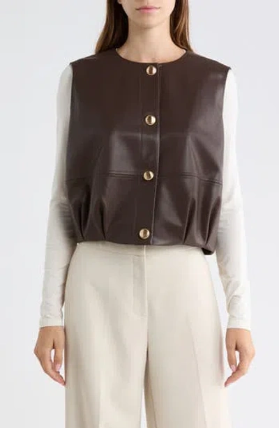 Gemma + Jane Bubble Hem Faux Leather Vest In Brown