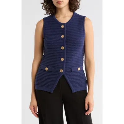 Gemma + Jane Buttoned Sweater Vest In Blue