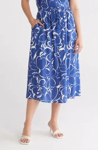 Gemma + Jane Casula Floral A-line Skirt In Indigo/ivory