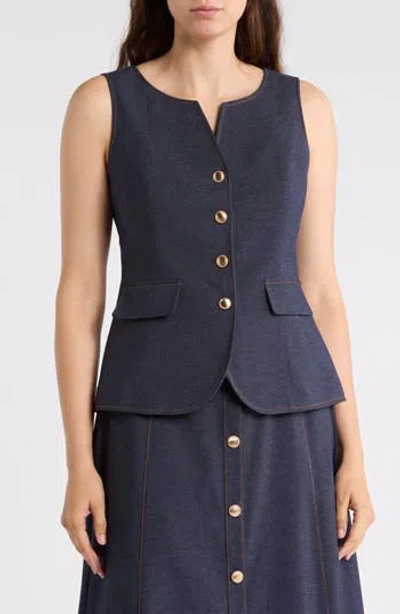 Gemma + Jane Contrast Stitch Vest In Blue