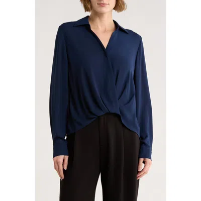 Gemma + Jane Crossover Long Sleeve High-low Top In Blue