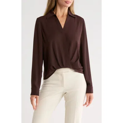 Gemma + Jane Crossover Long Sleeve High-low Top In Brown