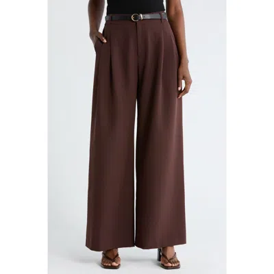 Gemma + Jane Double Pleat Wide Leg Pants In Brown