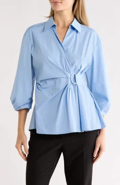 Gemma + Jane Draped D-ring Faux Wrap Top In Blue