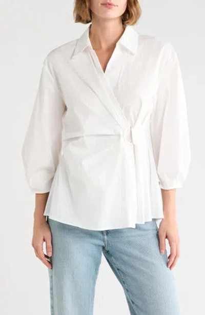 Gemma + Jane Draped D-ring Faux Wrap Top In White