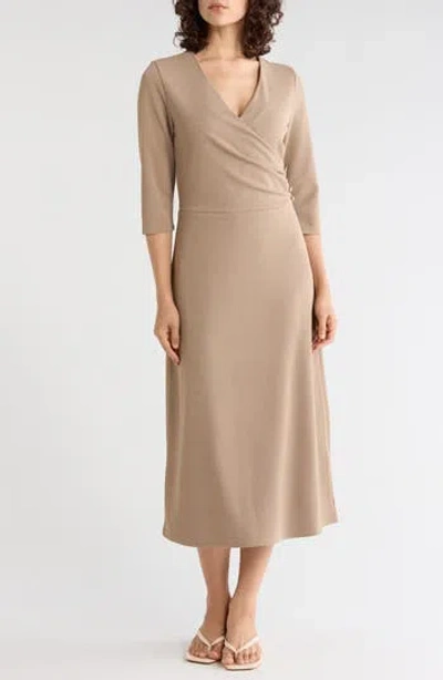 Gemma + Jane Draped Midi Dress In Taupe