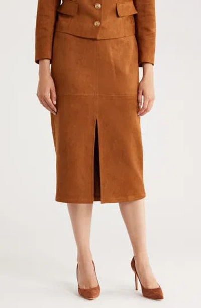 Gemma + Jane Faux Suede Pencil Skirt In Brown