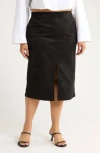 Gemma + Jane Faux Suede Slim Midi Skirt In Black