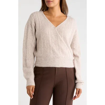 Gemma + Jane Faux Wrap Pointelle Sweater In Neutral
