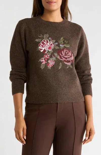 Gemma + Jane Floral Embroidered Crewneck Sweater In Brown