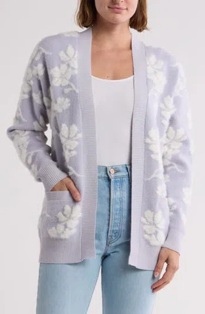 Gemma + Jane Floral Jacquard Cardigan In Violet/ivory